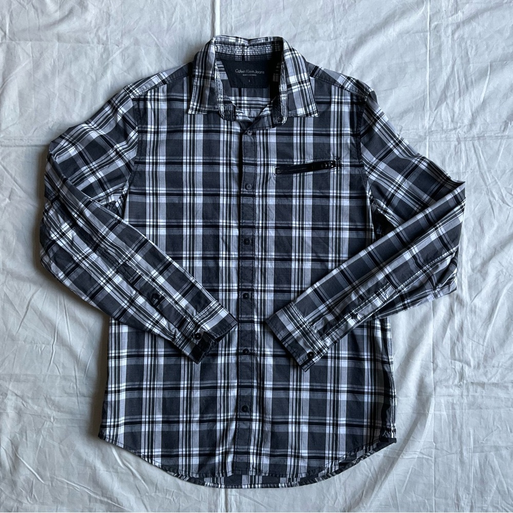 Mens Calvin Klein Jeans Black & White Plaid Button Down Shirt